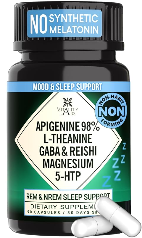 NACLEA Suplemento para o Sono com glicinato de magnésio 1990 mg, GABA, L-teanina, 5-HTP, apigenina e cogumelo Reishi — 90 cápsulas