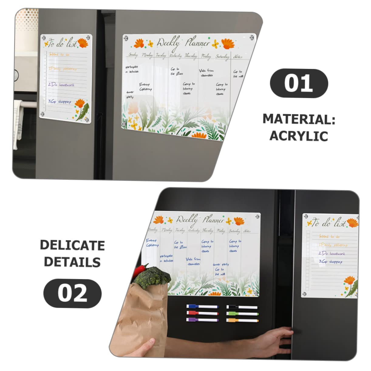 OSALADI Lavagna Magnetica Trasparente Per Frigorifero Planner Cancellabile Secco Riutilizzabile Per Note e Promemoria Calendario Settimanale Organizer Per Casa e Ufficio