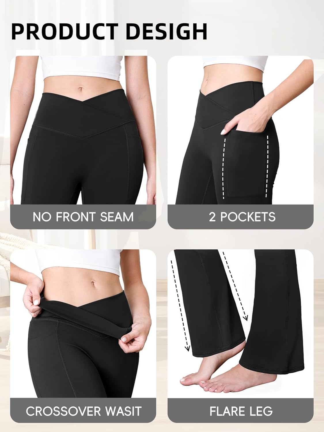 Flare Leggings with Pockets for Women Seamless Crossover Yoga Pants with Tummy Control Bootcut Work Pants Trendy - Image 6