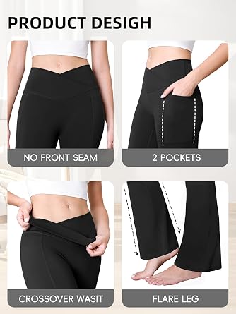 COPYLEAF Womens Flare Leggings with Pockets Seamless Crossover Yoga Pants