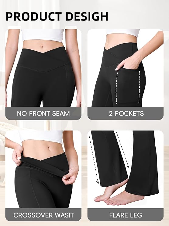COPYLEAF Womens Flare Leggings with Pockets Seamless Crossover Yoga Pants