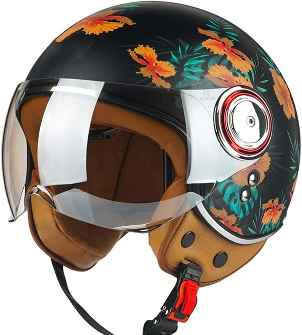 Retro Motorcycle Adults Helmets for Men Women, with Visor 3/4 Motorcycle Half Helmet,Apply to Scooter Motocross Cruiser DOT Approved Street Moped Helmet