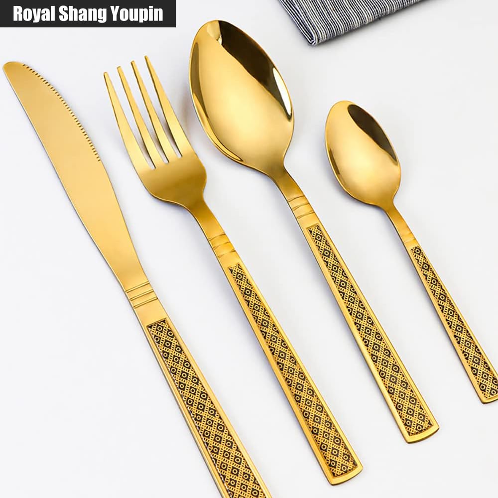 Manico Quadrato Cucina Posate in Acciaio Inossidabile Posate Posate Set Coltello Da Bistecca Forchetta Cucchiaio Cucchiaino (A,16 pezzi)
