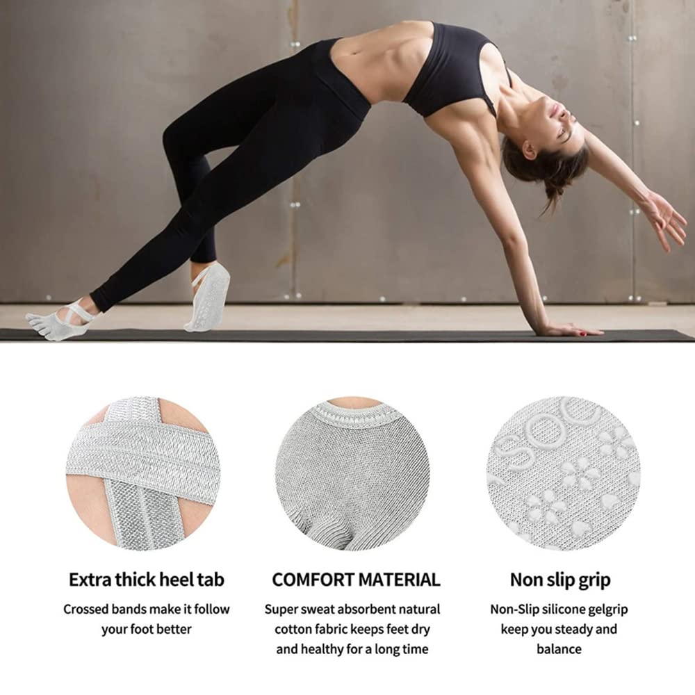 4Paires De Chaussettes De Danse pour Femmes Filles Chaussettes De Yoga en Silicone Antidérapantes Pilates Barre Chaussettes De Danse Sportive Respirantes Chaussons en Coton