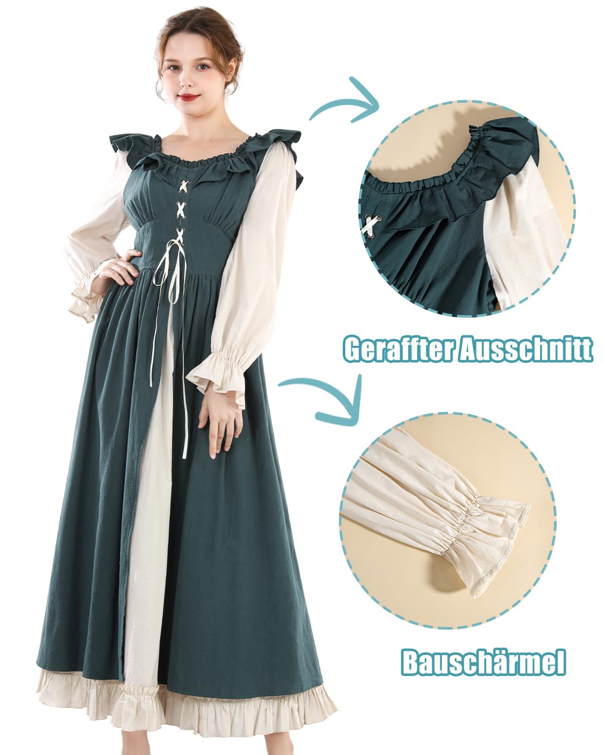 CR ROLECOS Vestido medieval para mujer, vestido renacentista, vestido de fiesta retro, disfraz victoriano, para Halloween, carnaval, disfraz