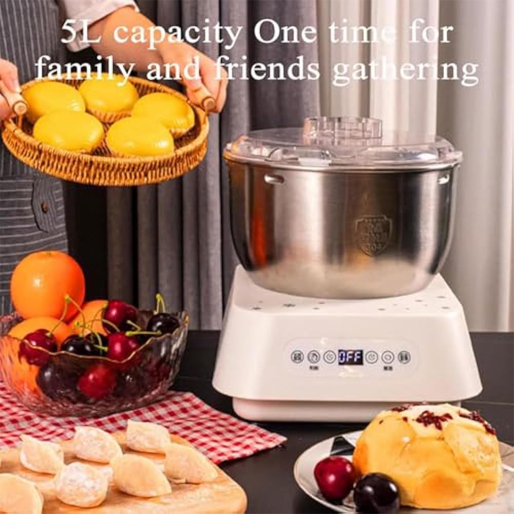FURLOU Amasadora de Masa Completamente automática, batidora de Masa Vertical eléctrica de 5 litros, Amasado rápido de 15 Minutos, Gancho para Masa y batidora para la mayoría de los Cocineros caseros