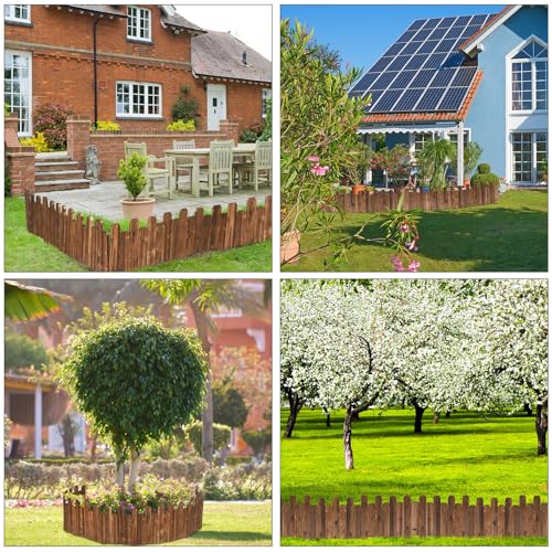 Soaoo 10 Pack Wood Garden Edging Border Outdoor Landscape Edging Flexible Decorative Garden Fence Border with White Gloves for Lawn Yard Tree Flower Bed Pathway Total 40 Feet Length