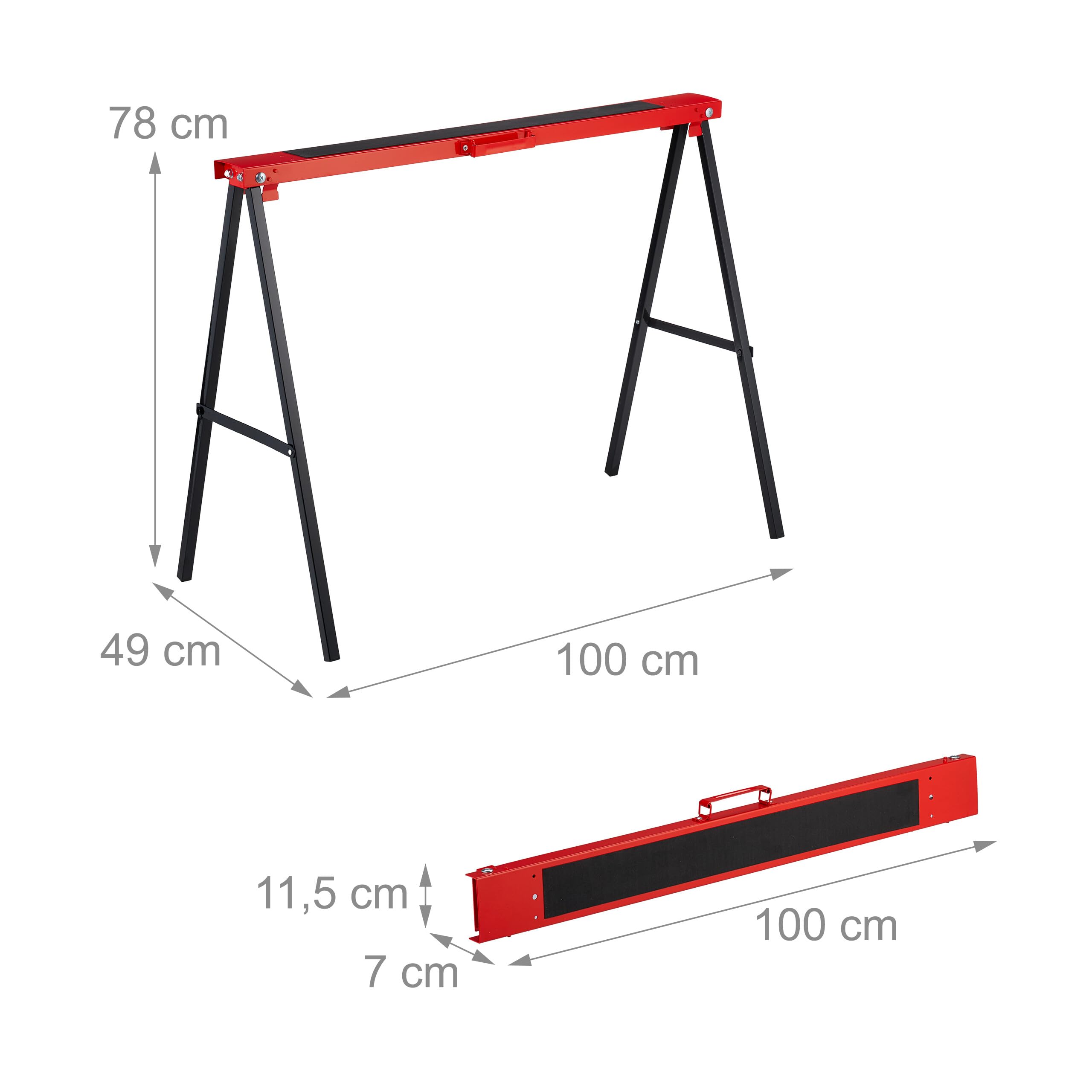 Relaxdays Tréteau de Travail, 2 pièces, Pliable, 100 kg, HxLxP : 78 x 100 x 49 cm, tréteau Polyvalent, Acier, Rouge/Noir