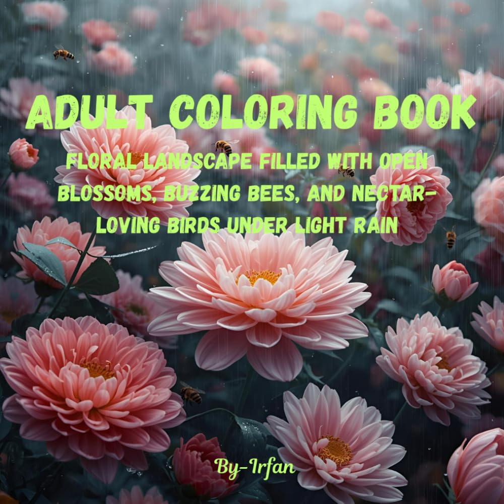 Adult coloring book: A Peaceful Coloring Journey Through Rain-Kissed Flowers and Gentle Nature