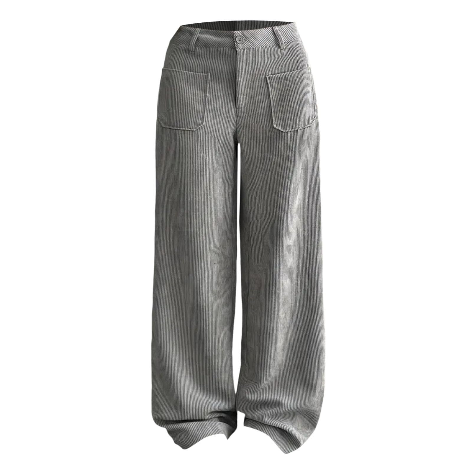 Pantaloni da donna in velluto a coste con bottoni a vita media gamba larga pantaloni a coste comodi pantaloni a palazzo larghi alla moda autunno inverno business casual ufficio pantaloni da lavoro con