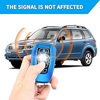 Vista 4 de QBUC Funda para llavero Subaru con llavero de cuero, apta para Forester Crosstrek Outback Ascent Impreza Legacy Subaru de 4 botones (azul)