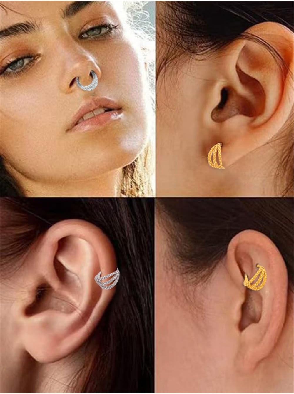 16G Triple Hoop Nose Rings 316L Stainless Steel Septum Jewelry Hinged Clicker Rings Conch Helix Rook Tragus Daith Hoops Earrings Cartilage Nose Piercing Jewelry 8mm - Image 2