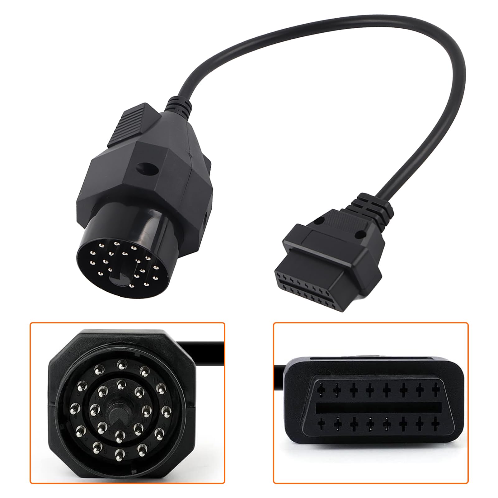 20-pinowy kabel adaptera OBD męski okrągły do OBD2 żeński 16-pinowy złącze do skanera diagnostycznego 20 pinów OBDII samochód BMW E36 E38 E39 E46 E53 X5 Z3 (30 cm)