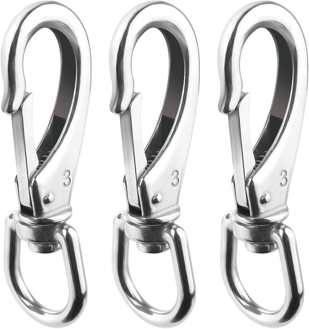 BNYZWOT Stainless Steel Swivel Eye Snap Hook, 3 Pack (4.6