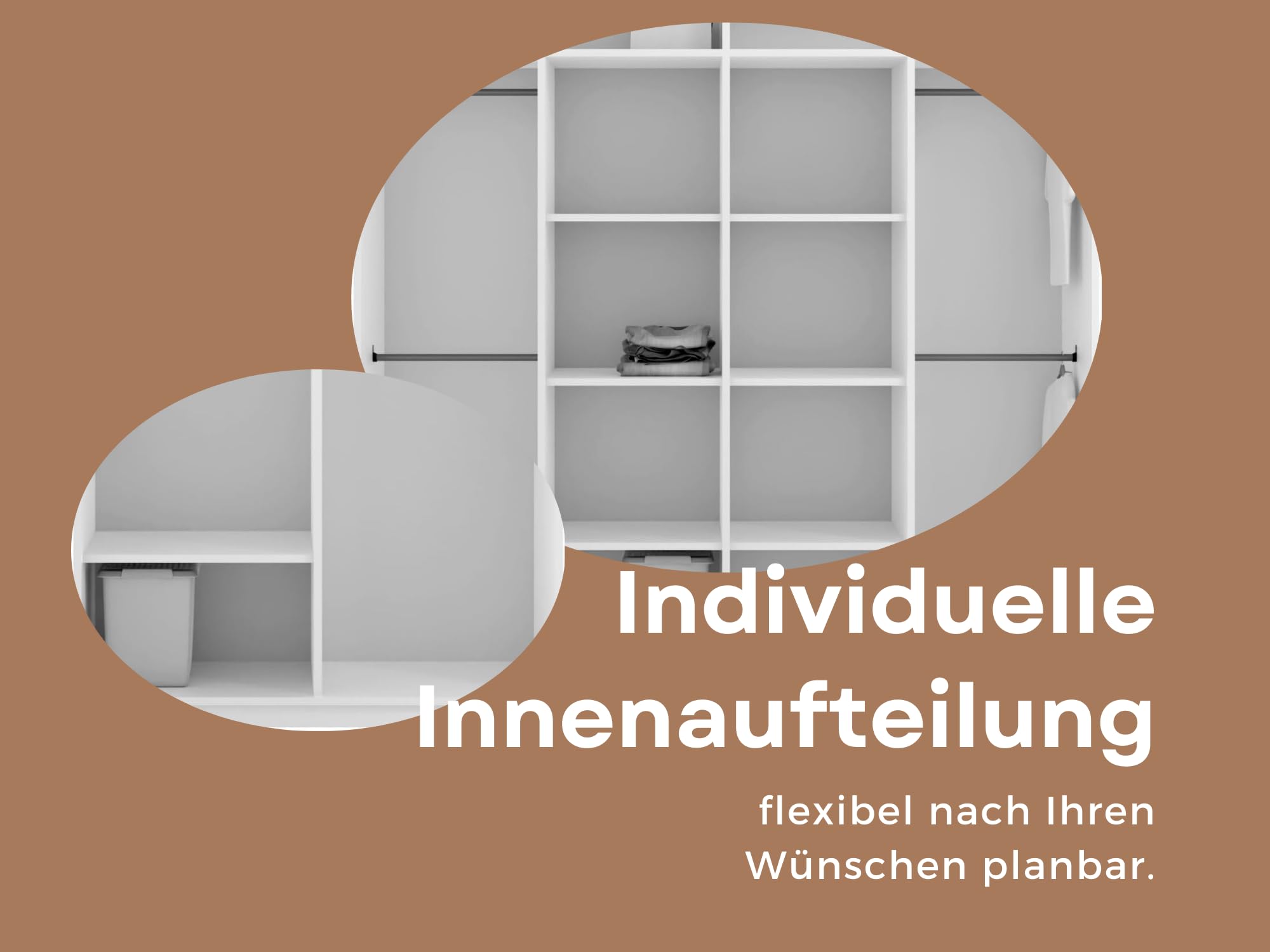 LUX Weiß Schiebetürenschrank Kleiderschrank 250x216x62 cm mit Spiegel - Schlafzimmermöbel, Aufbewahrung – Mehrzweckschrank mit 2 Kleiderstangen und 3 Schubladen