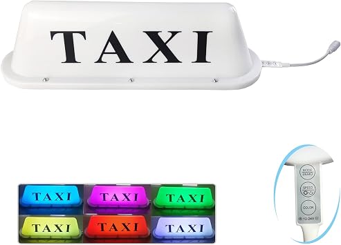 12V Multi Color Switchable TAXI Light,3-Meter Connecting Line TAXI Cab Roof Top Illuminated Sign,Sealed Waterproof TAXI Lighting with Magnetic Base,White Shell TAXI Sign Light