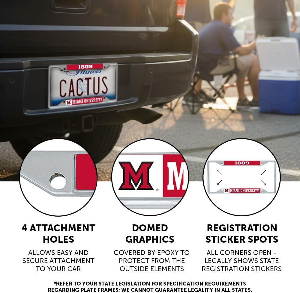 Desert Cactus Miami University Ohio Car Accessories Redhawks Metal License Plate Frame and Tag Holder for Front or Rear of Car (Founding Year)