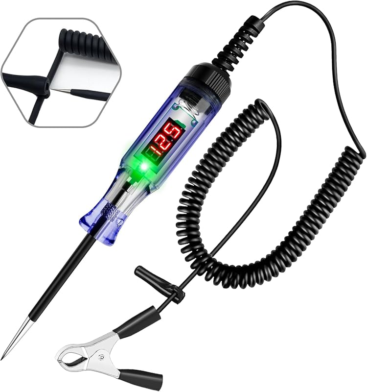 Luz de prueba Probador de circuito digital LED automotriz de 3-120 V CC con pantalla de voltaje, Probador de voltaje bidireccional automático, Pluma de sonda de prueba eléctrica para fusibles de continuidad de polaridad de batería de automóvil