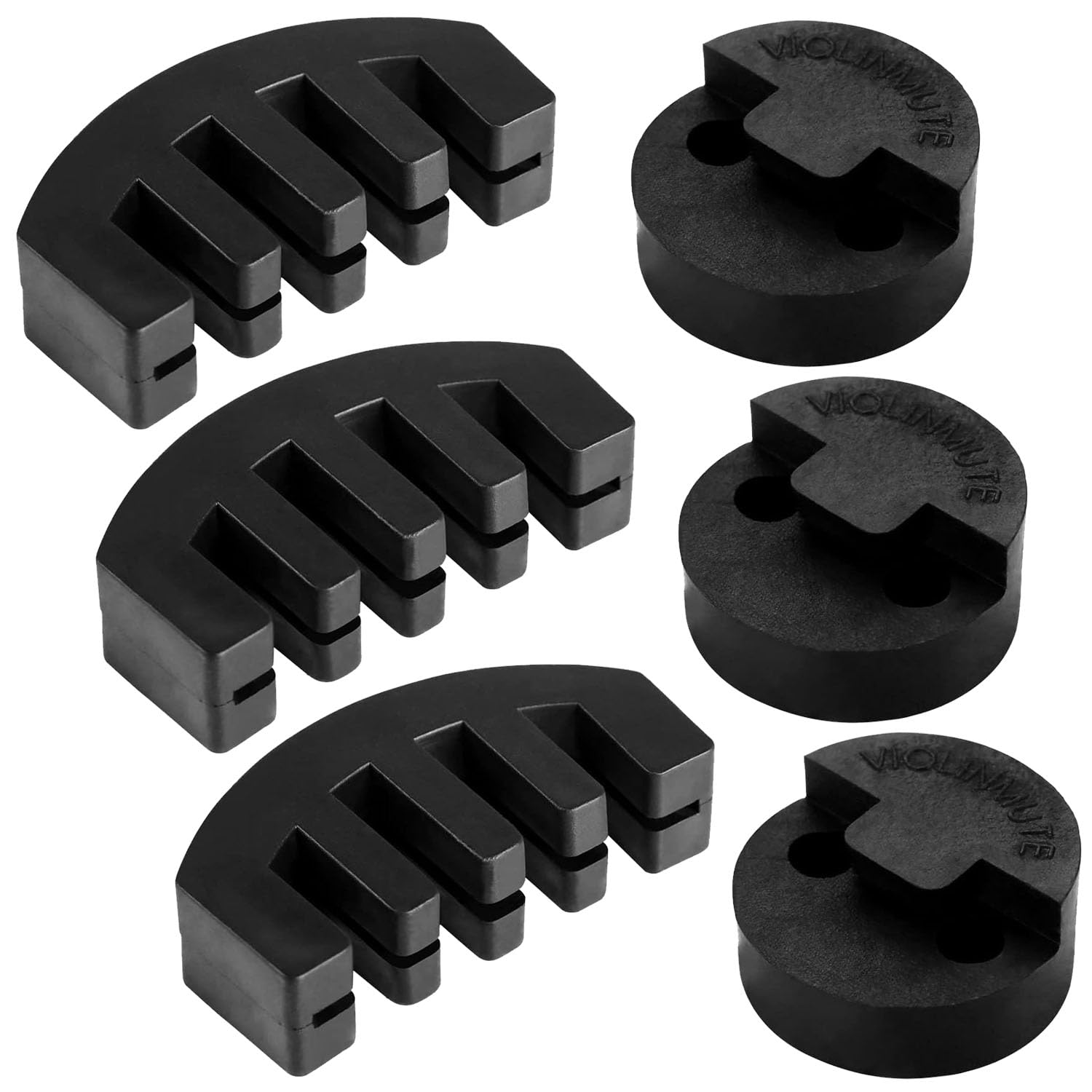 NIYATA 6 Pcs Sourdine de Violon, Sourdine en Caoutchouc, Sourdine de Violon Rubber, 3 Pcs Style Griffe et 3 Pcs Ronde Tourte Violin Mute Ultra Pratique Silencieux pour Instruments de Musique - Noir