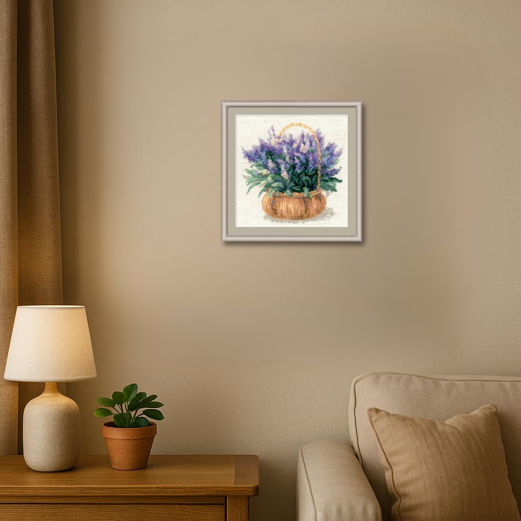 RIOLIS - French Lavender 1404, Cross Stitch Kits 9¾"x9¾, Cross Stitch Kits for Adults, Counted Cross Stitch Kits, Embroidery Kit for Beginners & Advanced, Floral Crossstitching Kits