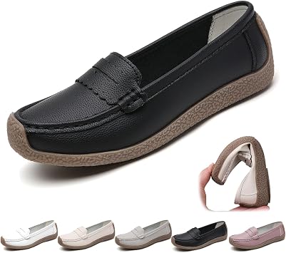 Women's Orthopedic Loafers In Breathable Leather, Classic Moccasins Casual Slip-on Loafers Wide Fit Leather Loafers Hiking Shoes
