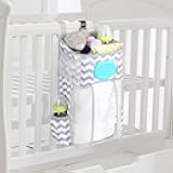 Hanging Diaper Caddy, Baby Bed Hanging Organizer, Nursery Organization Baby Diaper Holder, Diaper Stacker Storage for Crib, Playard, Changing Table or Wall (Gray&White)