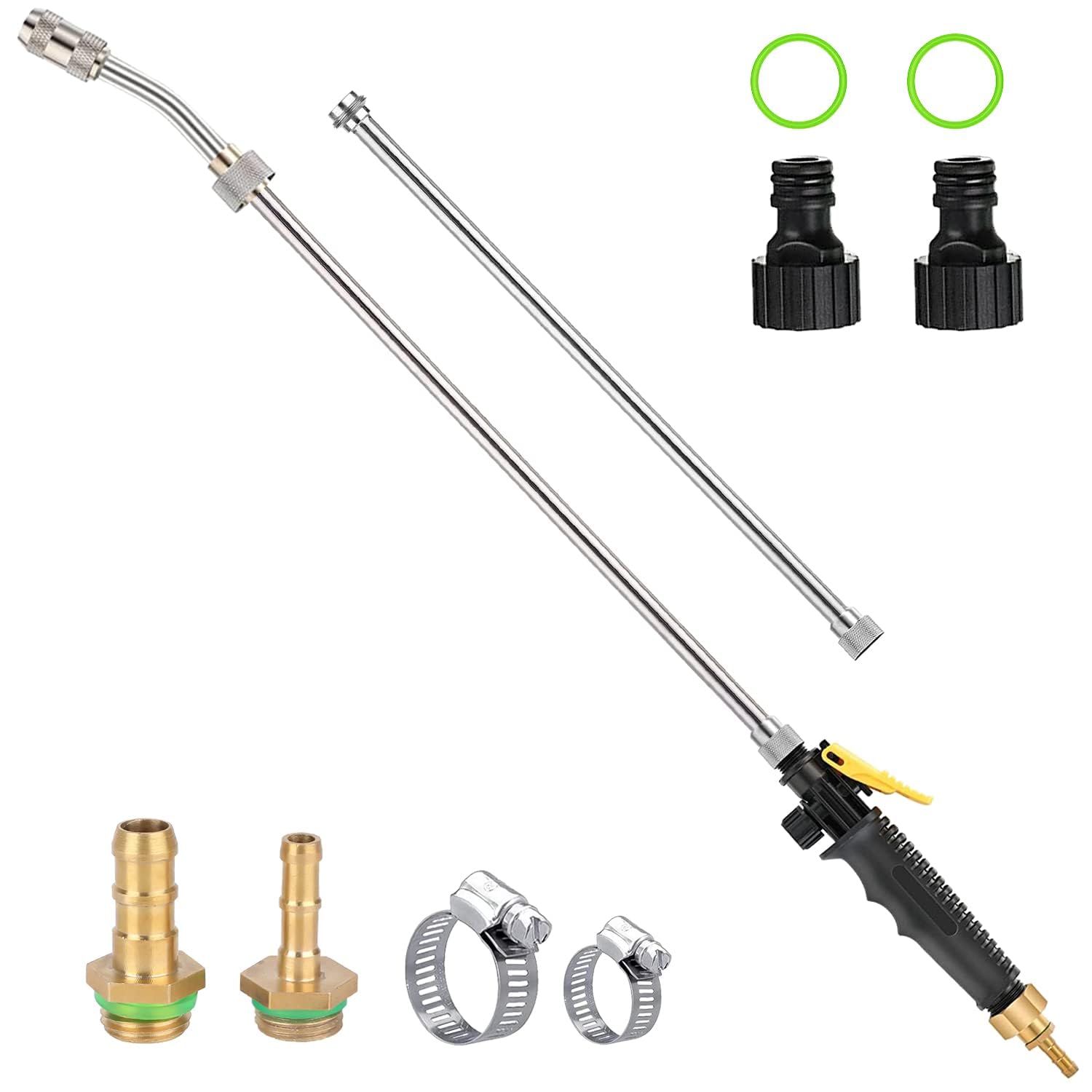111 cm langer Sprühstab, 2 Messinganschlüsse passend zu 3/8''- und 1/4''-Schläuchen, verstellbarer Ersatz-Gartensprühstab aus Edelstahl mit integriertem Absperrventil