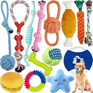 Amzeeniu Dog Toy, 14 Pieces Rope Ball Dogs Robust Teeth Chewing Durable Toy Dental Training Set for Small Large Medium Dog Interactive Play Set Indestructible Cotton Knot Tau Animal