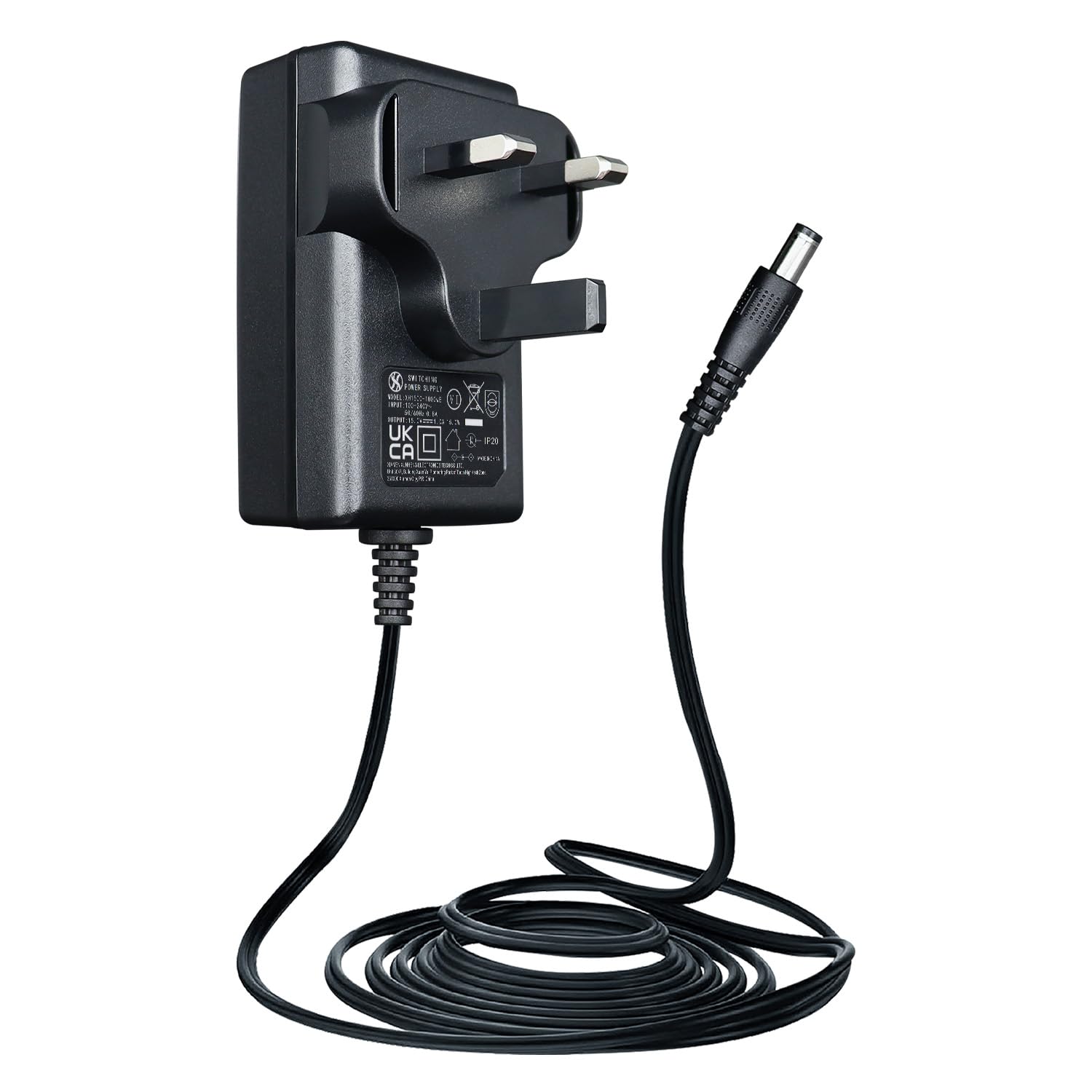 15V 1A/1000mA 1.8M Long Power Supply Adapter, AC 100-240V to DC 15Volt 1A 15W Switching Adapter 5.5x2.1mm Wall Transformer Plug for Litter-Robot and More 15V Devices,UKCA Certified