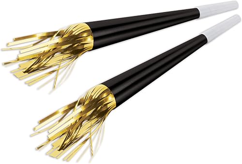 Beistle 88646-BKGD100 Foil Horns with Tassels (100 Pack), 9, Gold/Black/White
