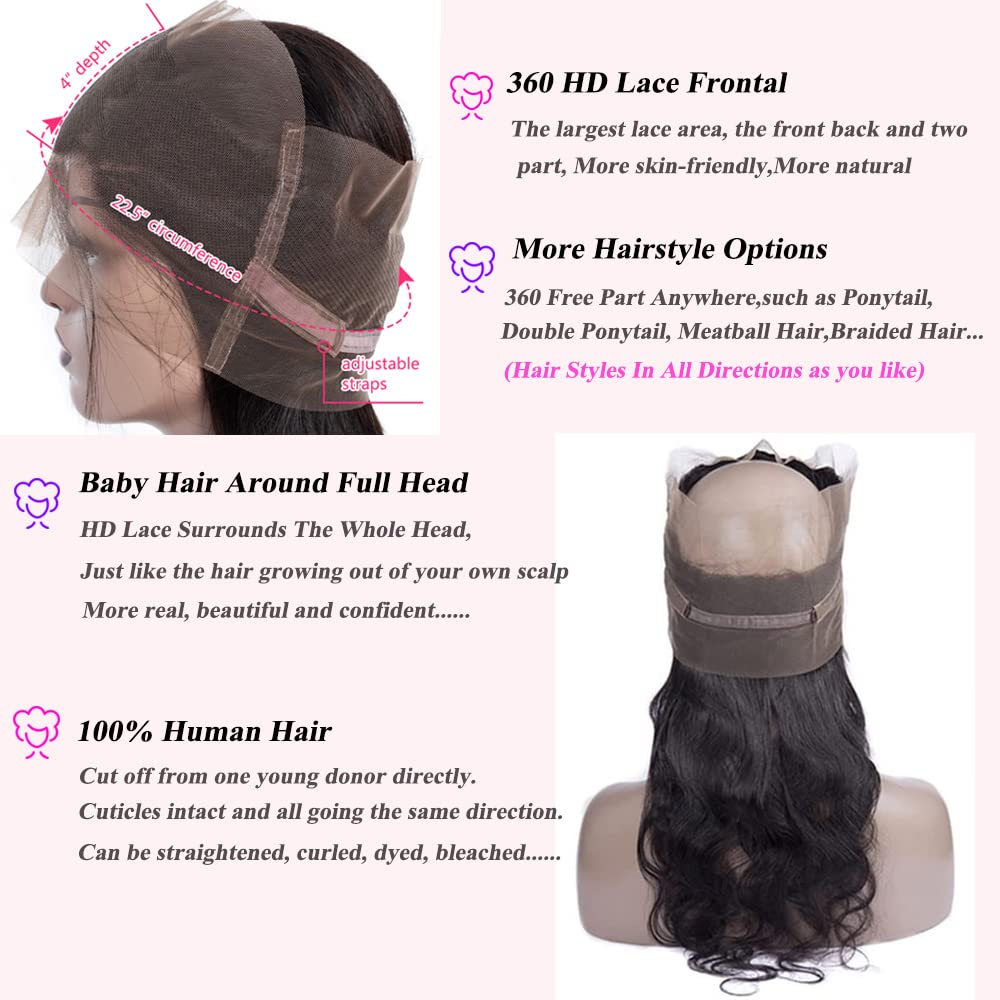 360 HD Transparent Full Lace Frontal Body Wave Human Hair Bleachable Knot 14 Body Wave Invisi-String Snug Fit 360 HD Lace Frontal  main image 2