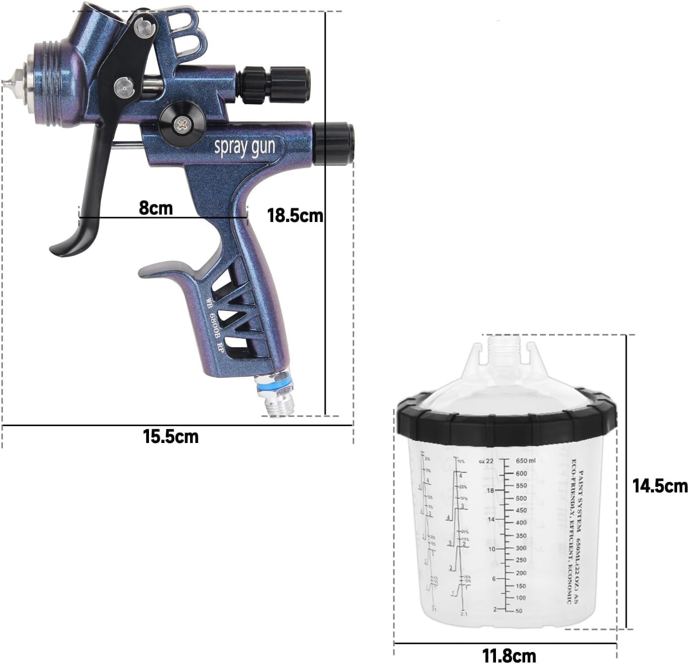 HVLP 6800B Spray Gun 1.3MM Nozzle LVLP Spray Gun Air Spray Guns Car Paint Gun Air Paint Spray Guns Airbrush for Painting Paint Gun with Mix Tank