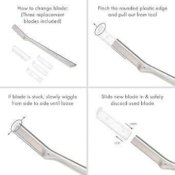 Tweezerman Dermaplaning Razor Facial Razor with 3 Spare Blades Included, Stainless Steel, Replacement Blades Available (4-Pack)