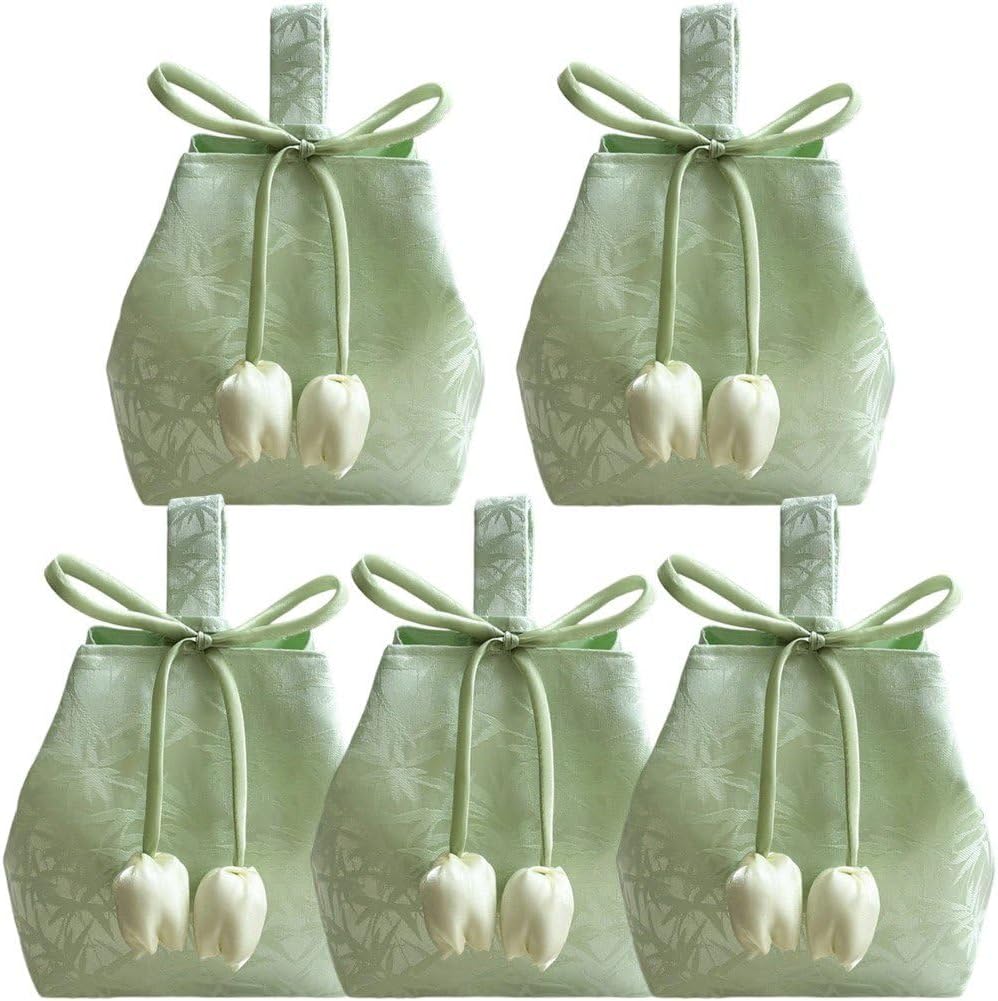 5 Pcs Wedding Favor Handbag with Tulip Charm Small Gift Packing Bags for Christmas Birthday Anniversary Party Supplies