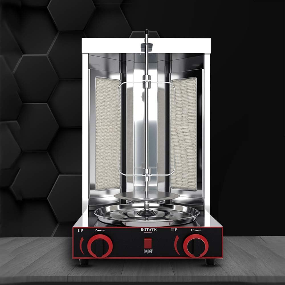 Shawarma Doner Kebab Machine Electric Kebab Grill Vertical Broiler Gyro Meat Rotisserie with 2 Burners Temperature Adjustment 50-300℃ for Commercial Home Kitchen,One Color-Gas