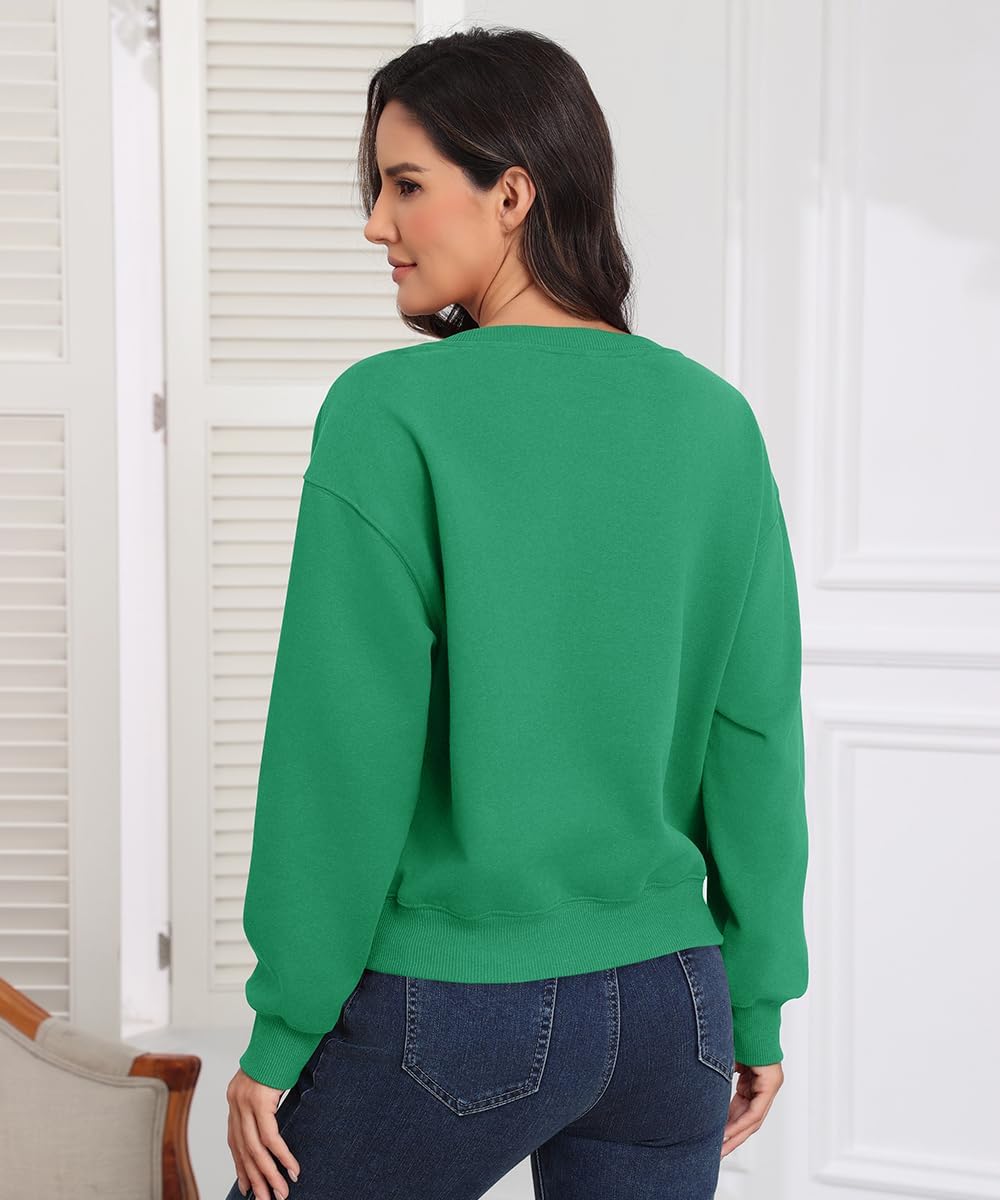 Smile Fish Women V Neck Long Sleeve Sweatshirt Casual Relaxed Cropped Pullover Fleece Lined Warm Tops - Image 2