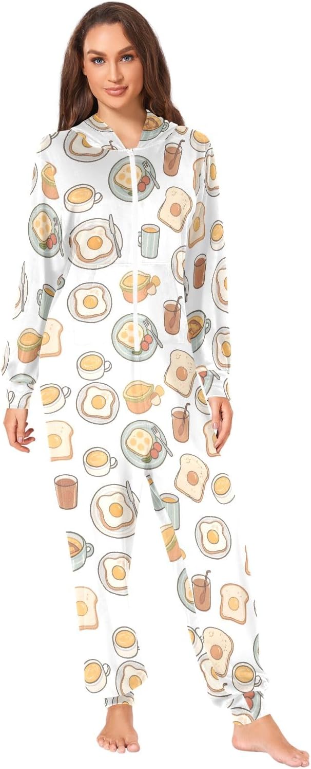 Unisex Adult Onesie Pajamas Egg Blue Pattern One Piece Sleepwear Hooded Jumpsuits Homewear