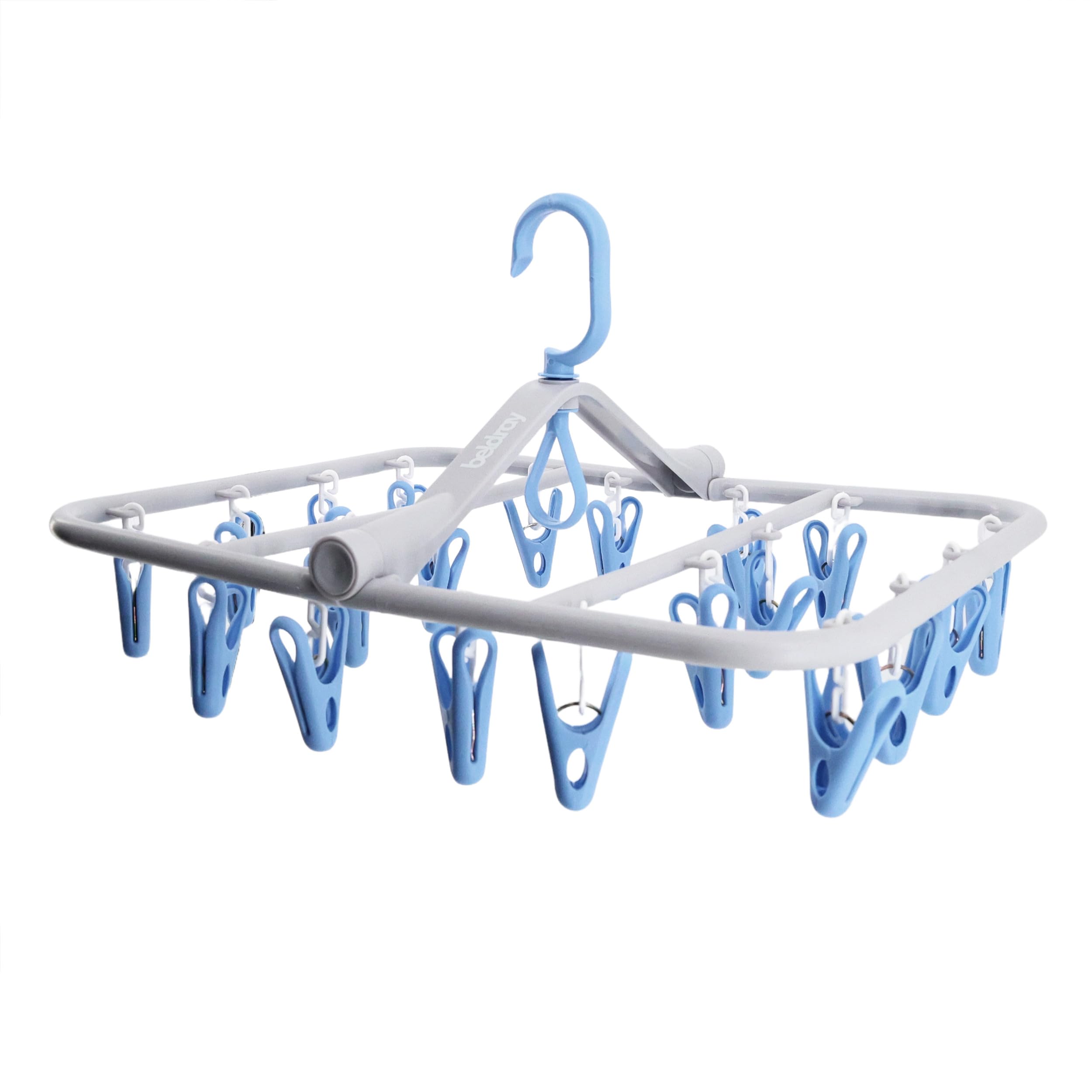 Beldray Grey 20 Peg Folding Airer - Stackable Hanging Rack For Socks, Delicates & Smaller Items, Clips To Washing Lines & Indoor Airers, Vertical Hook Design, Folds Flat For Easy Storage