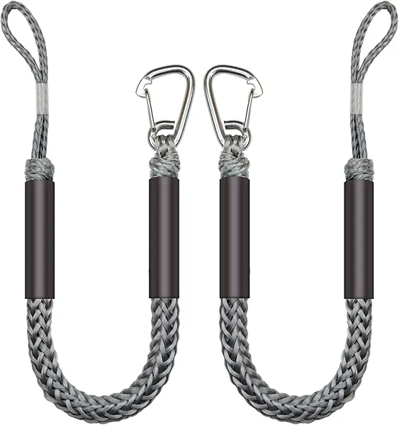 ONOSHIP 316 Stainless Clip 3 Feet Boat Bungee Dock Lines 2PCS Boat Accessories Marine Grade Quickly Mooring for Jet Ski, SeaDoo,Kayak, Pontoon Boat, Dinghy 3~4.5 Feet (Grey, 3 Feet)