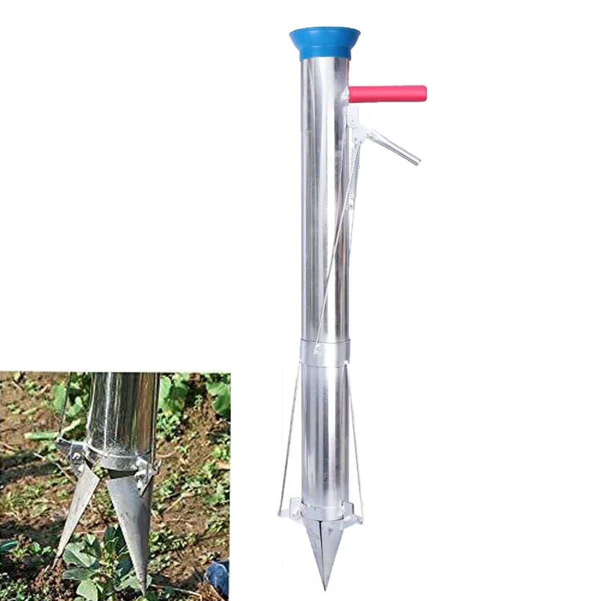 Long Handle Bulb Planter Tool, Long Handle Bulb Transplanter, Stainless Street Seedling and Seed Planter, Seed Planter Tool, Garden Bulb Planter Tool, for Plant Bulb Seeds ( Color : Single Handle )