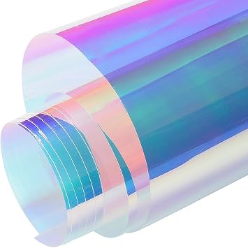 Iridescent Window Film, Decorative Rainbow Window Privacy Film for Glass Windows Door Home Commercial Buliding Party Decor, Colorful Holographic Blue Window Tint Sticker, 29.5 x 118.11