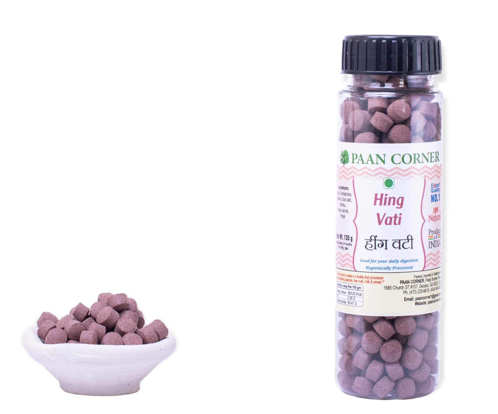 Paan Corner: Hing Vati 100 Gram | Hing Goli | Herbal Tablets | 100% Natural | Helps with Digestion, Immunity and Cardiovascular Wellness | Hygienically Processed | Non-GMO | Vegan| (5 Pack Bottle)