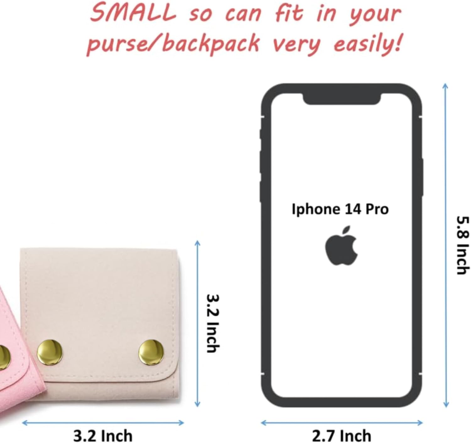 Small Jewelry Bags 3 Pcs Microfiber Jewerly Rolls Small Bags for Jewelry Gift Bags Jewelry Organizer Pouch with Snap Button for Bracelet Rings Necklace for Traveling Gifting, 3"x3", Pink
