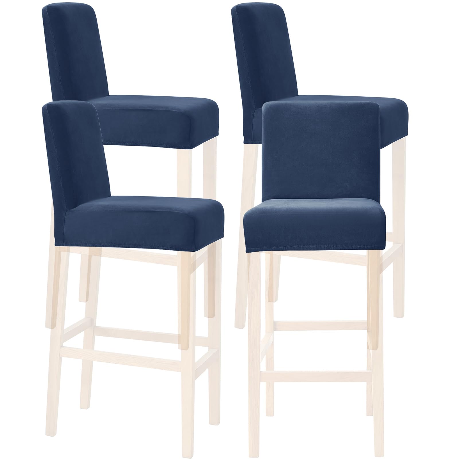 SHUOJIA Velvet Bar Stool Cover Counter Stool Pub Chair Slipcover for Dining Room Barstool Protector Covers Slipcover Parson Chair Covers, Thick Soft Modern Style (Navy Blue,4 Pcs)