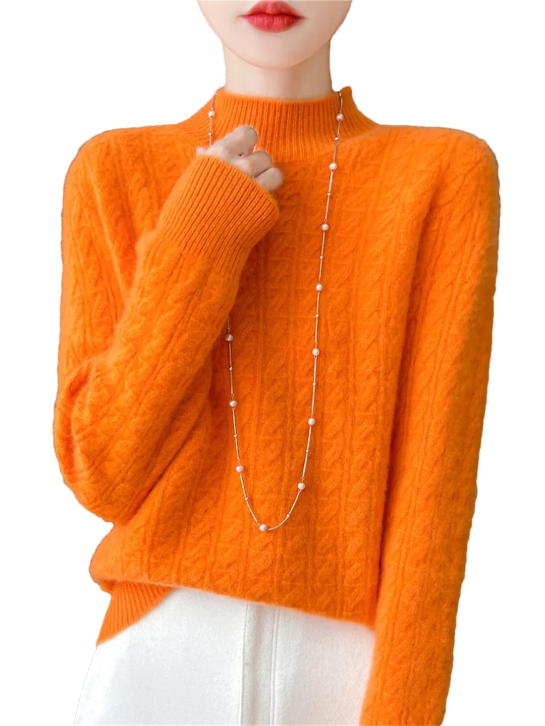 Maglione lavorato a maglia spessa da donna in lana merino maglione invernale caldo collo a mezza altezza BottoBeigeng camicia