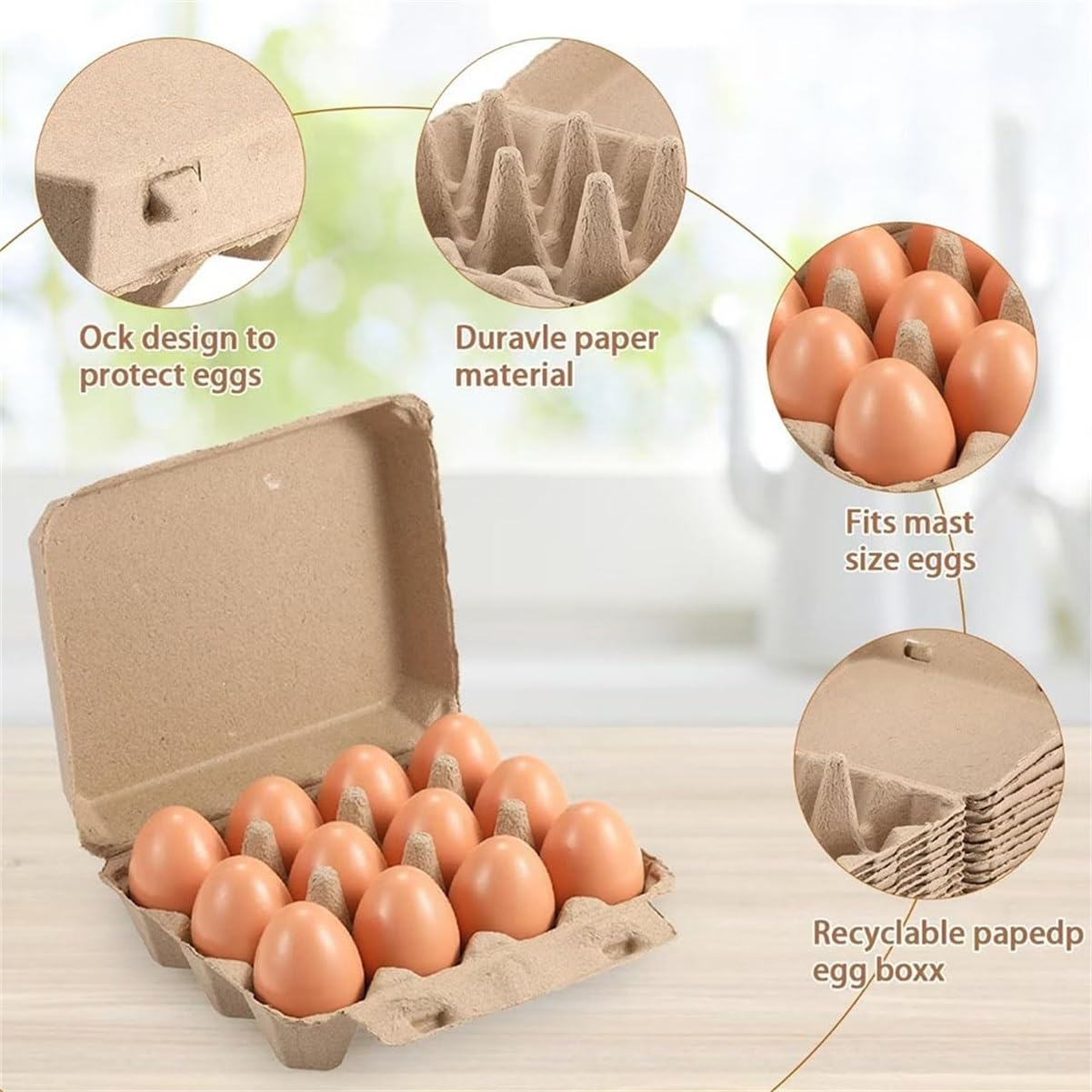 Cajas de pulpa de papel for 12 huevos con cierre, envases biodegradables for almacenamiento nevera, venta granja, empaque regalo y mercados agrícolas(20pcs)