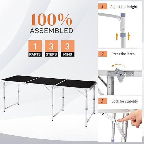 Vista 12 de Outvita Mesa de camping plegable portátil de 2.3 pies, mesa de picnic impermeable al aire libre, maleta ligera de aluminio, mesa plegable