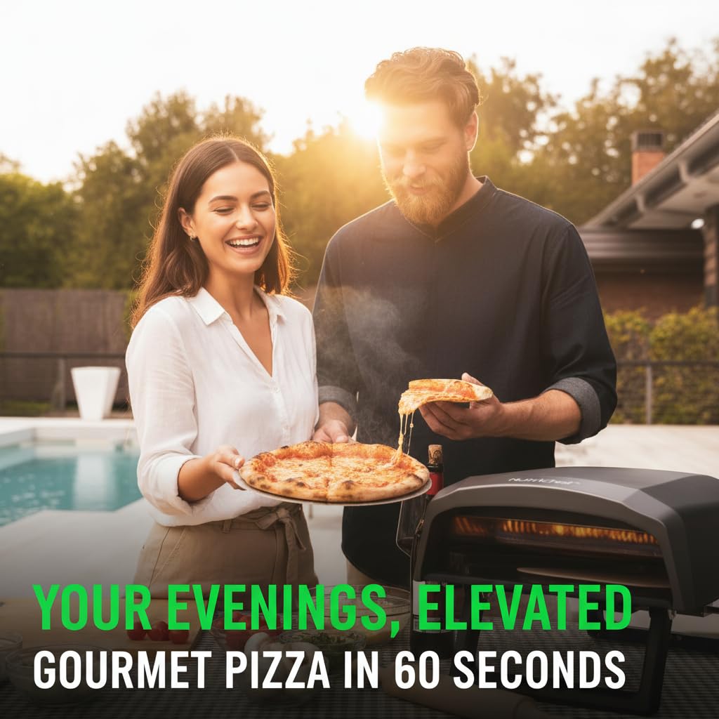 NutriChef Forni per pizza portatili da esterno da tavolo, forno per pizza a gas da 30,5 cm, pietra per pizza rotante a 360°, macchina per pizza a riscaldamento rapido, griglia per pizza in acciaio