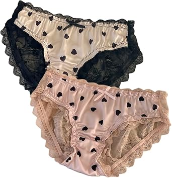 Womens Underwear Cotton Lace Silk Panties Plus Size Ruffled Cute Kawaii Japanese Underwear 2 Pack