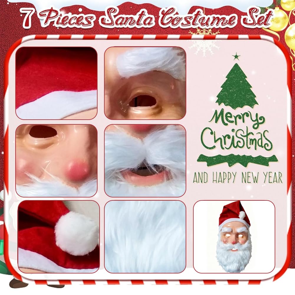 Vexthorion Santa Claus Mask, Santa Claus Cosplay Mask 2pcs with Red Hat - Image 3